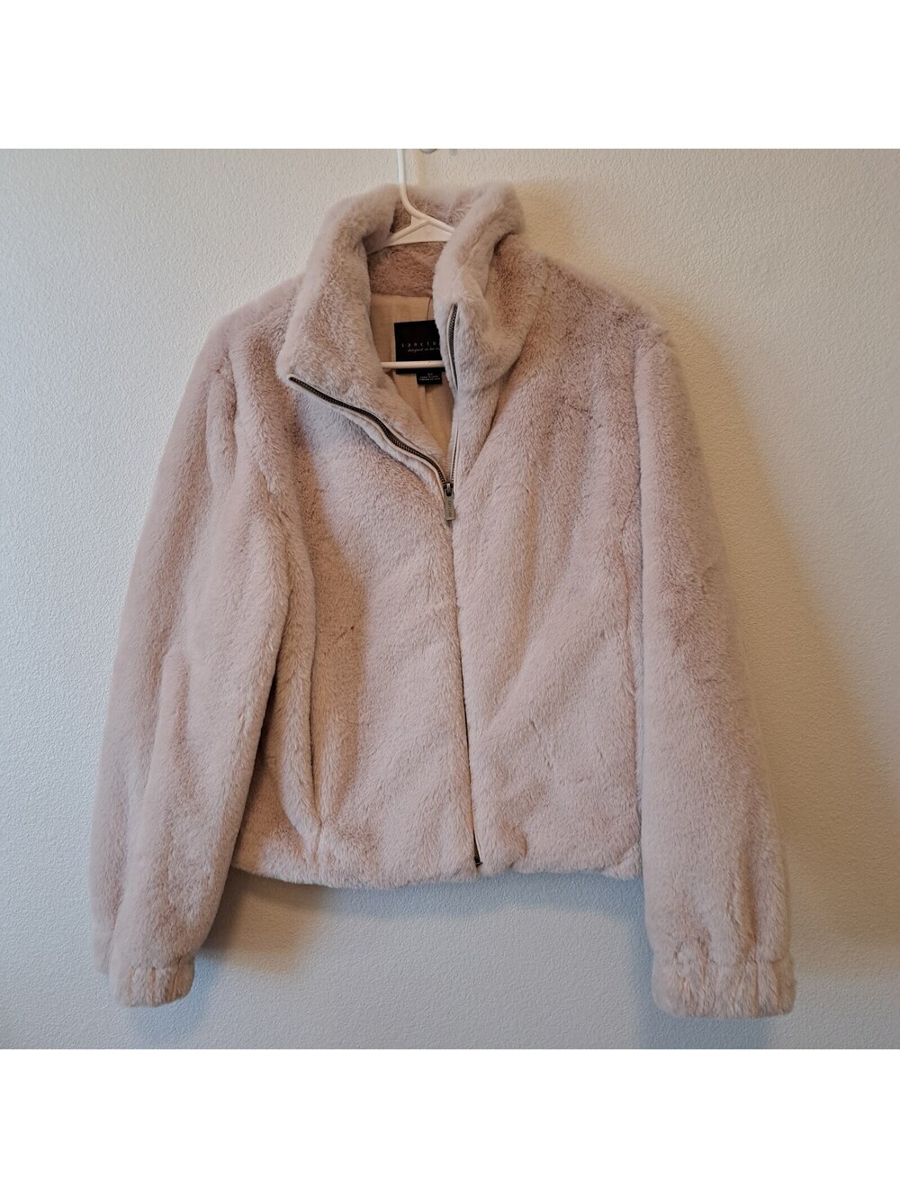 Sanctuary Women's Faux Fur Light Beige Zip-Up Jacket Medium Soft Cozy